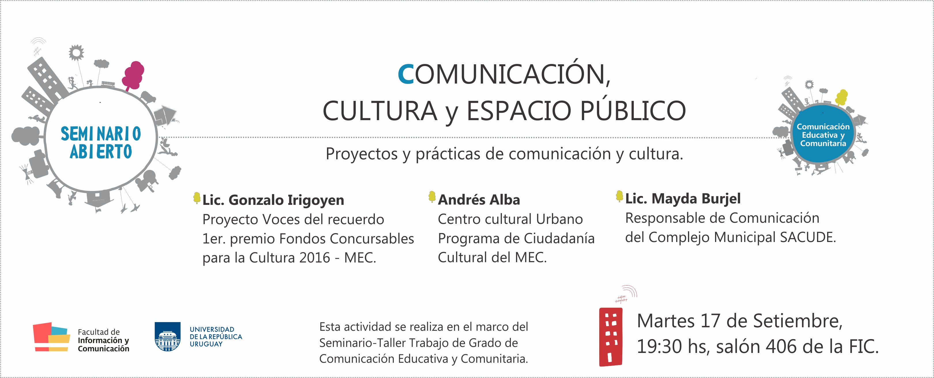Invitación al evento "Comunicación, cultura y espacio público"